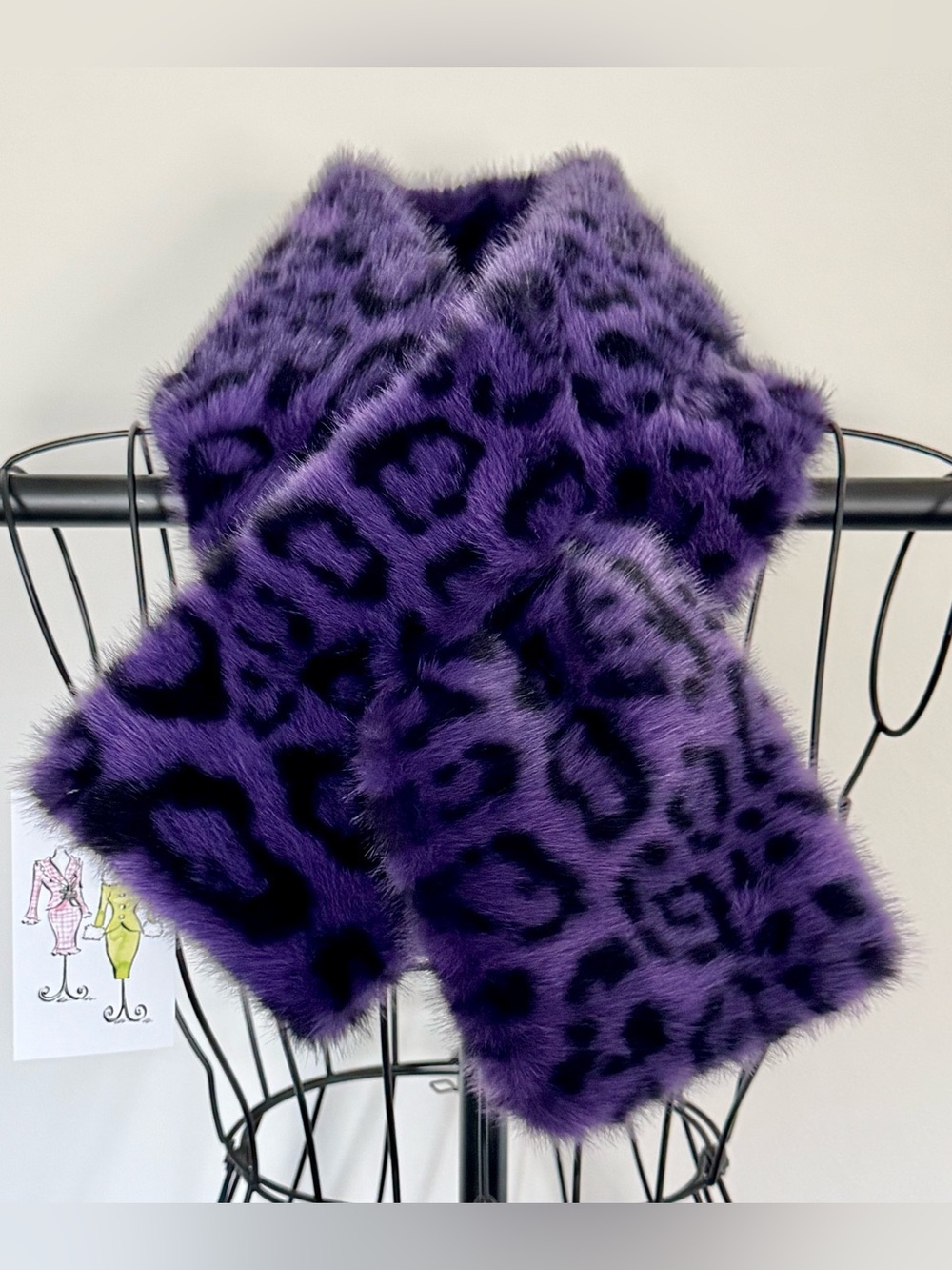 New Fall Winter Purple Leopard Print Faux Fur Neck Warmer Pull Through Scarf - Picture 1 of 6